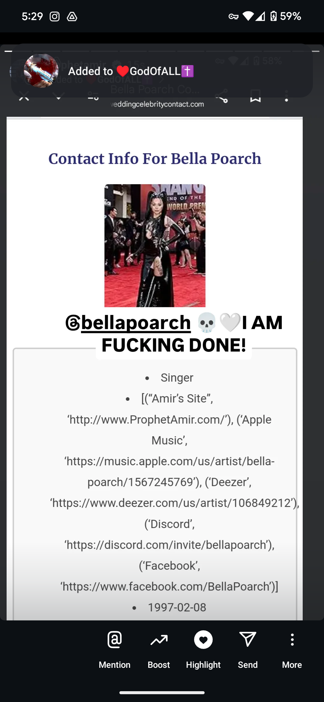 Bella Poarch Contact Info
